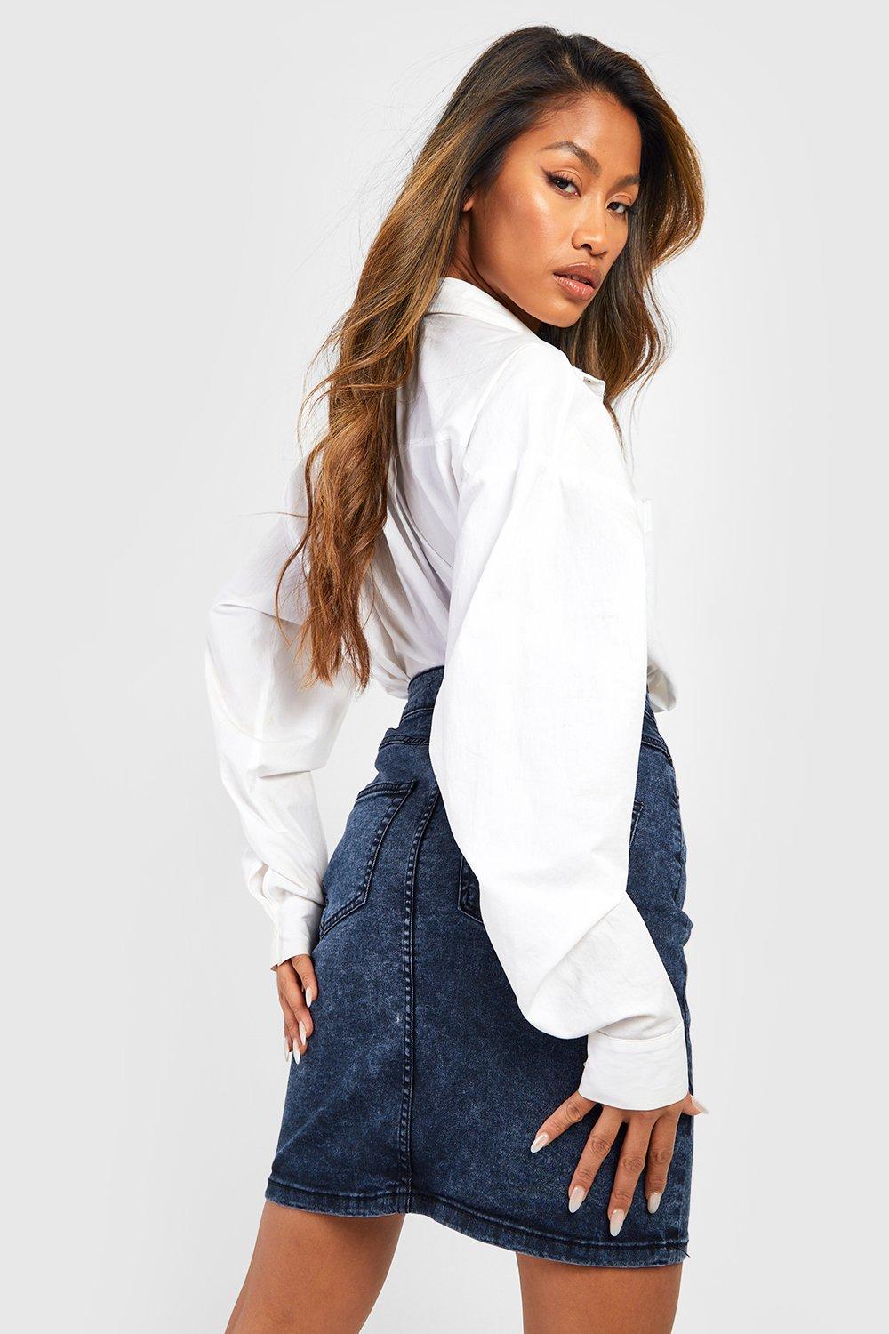 Boohoo black denim store skirt